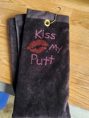 Kiss My Putt Pink Rhinestone Golf Towel